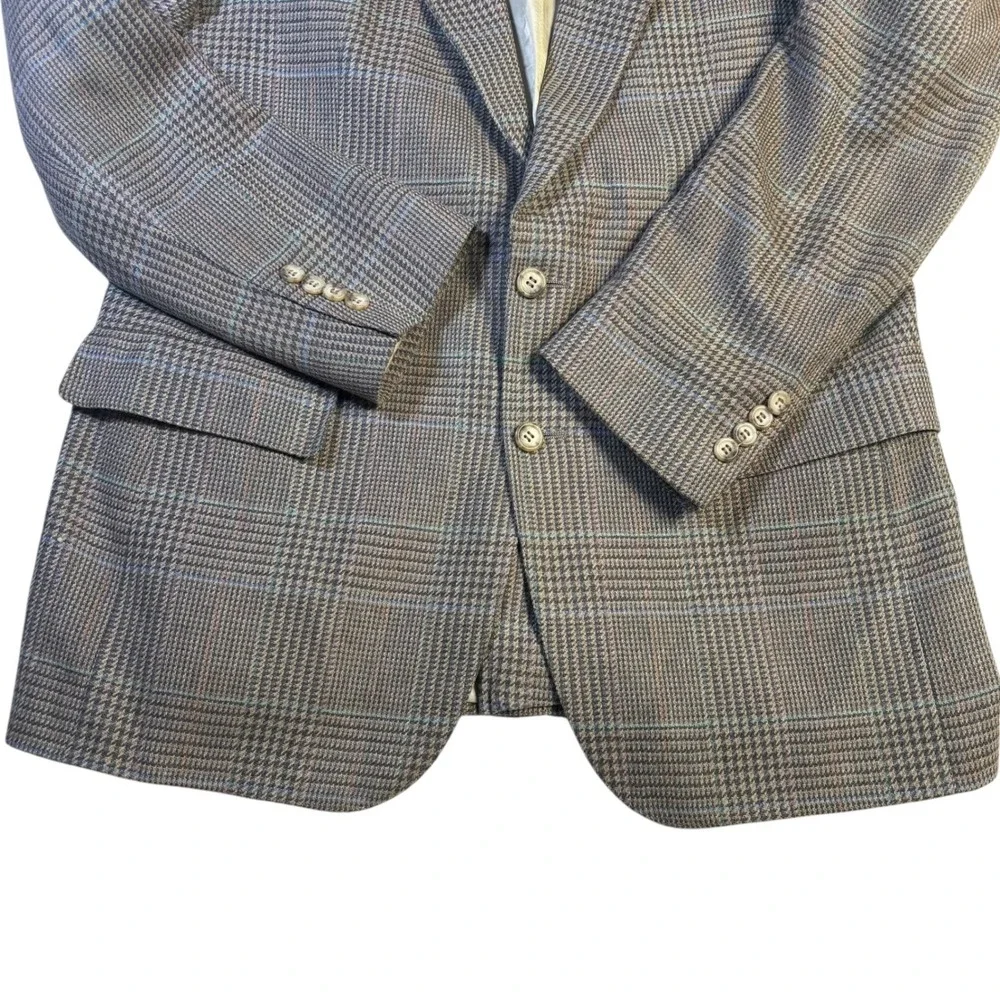 Polo University Club Ralph Lauren Glen Plaid Wool Blazer Grey Blue 2-Button Mens
